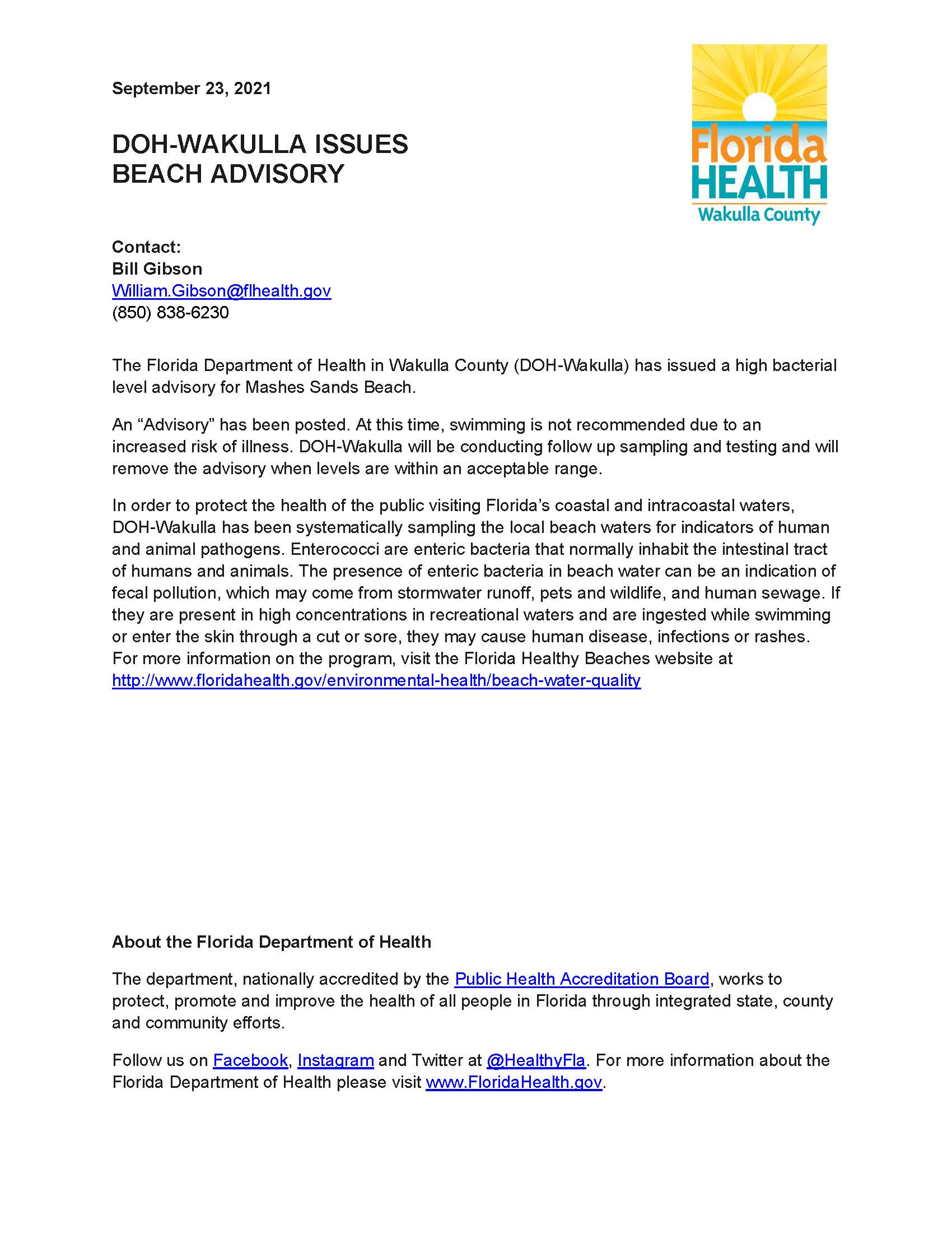 Mashes Sands Beach Advisory - 23Sep2021